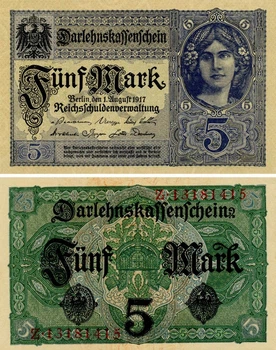 Банкнота Німеччина 5 марок 1917 UNC