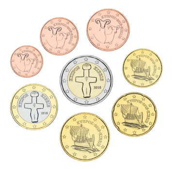 Набор монет Кипр набор из 8 монет евро 2016 UNC 1, 2, 5, 10, 20, 50 евроцентов, 1, 2 евро