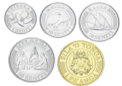 Набор монет Тонга набор из 5 монет 2015 UNC 5, 10, 20, 50 сентити, 1 паанга