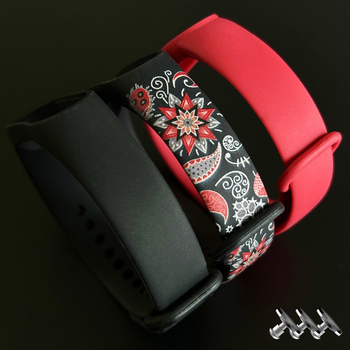 Комплект силіконових ремінців MRK для фітнес браслета Xiaomi Mi Band 5/6/7 Вишиванка 03 + три металеві кнопки (mrk2616)