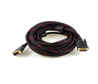 Відеокабель з опліткою Merlion DVI - DVI, 2 ферити, 5 м, 24pin, Black/Red (YT-DVI(M)/(M)NY/RD-5.0m)