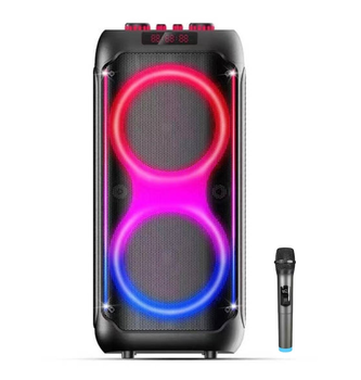 Колонка аккумуляторная портативная 2x8" PartyBox 80Вт c радиомикрофоном караоке акустическая система c LED RGB подсветкой USB/BT/FM/TWS UKC E-881