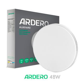 Светодиодный светильник Ardero AL801 ARD 48W LED 4080Lm 5000К IP40 Ø300x40мм накладной круглый хром белый