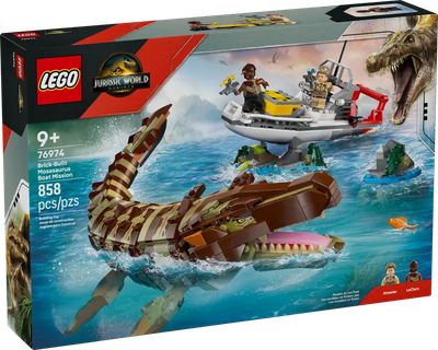 Zestaw klocków LEGO Jurassic World Misja na łodzi i model mozazaura, 858 el. 76974 (5702017824826)