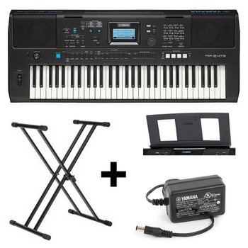 Синтезатор Yamaha PSR-E473 + стойка усиленная, пюпитр, блок питания