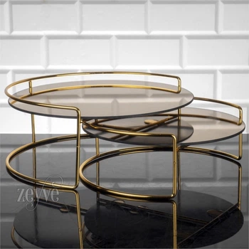 Набір сервірувальних блюд Zeyve металеві з тоньованою дзеркальною основою 30 см та 26 см Золото (060A)