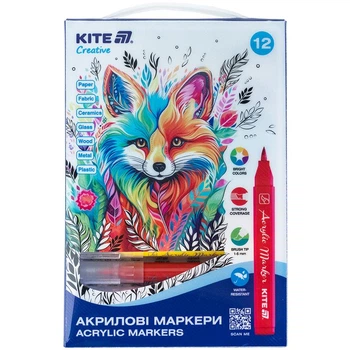 Набір маркери акрилові K-1159 пензлики 12шт, Kite Creative