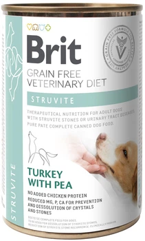 Влажный беззерновой корм Brit Veterinary Diet Struvite для собак при заболеваниях мочевыводящих путей, индейка и горох 400 г (8595602536078)A