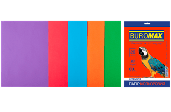 Папір кольоровий 80г/м, А4 5кол./4шт./20арк. BUROMAX 2721320-99, INTENSIV, /BM.2721320-99/