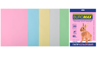 Папір кольоровий 80г/м, А4 5кол./4шт./20арк. BUROMAX 2721220-99, PASTEL /BM.2721220-99/