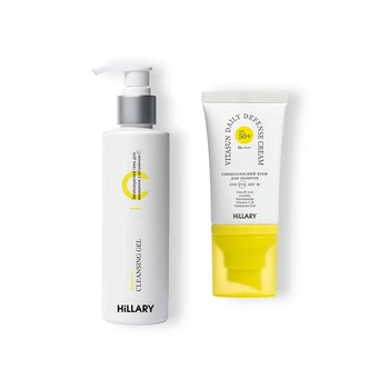 Гель для умывания с витамином С и солнцезащитный крем SPF 50+ Hillary для лица защита от солнца и очищение кожи. (652614)