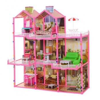Дитячий будиночок для ляльок, 3 поверхи, світло, меблі. Pink (81346)
