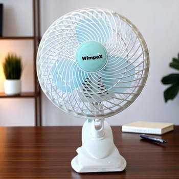 Вентилятор Wimpex WX настільний 50 Вт з прищіпкою на стіл, полицю 2 швидкості білий (7O7)