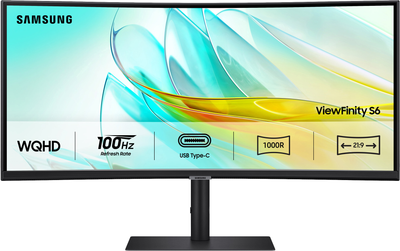 Монітор 34" Samsung ViewFinity S6 Ultra WQHD S34C650 (LS34C650UAIXCI) Ultra WQHD / VA 1000R / 100Hz / 8-Bit + FRC / HDR10 / USB-C 90W Power Delivery / LAN / Spekers 5W