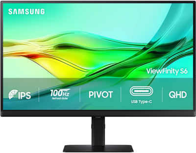 Монітор 27" Samsung ViewFinity HRM S60UD (LS27D604UAIXCI) IPS / 2K QHD / 100Hz / 8-Bit+FRC / USB-C 90W / LAN (RJ45) / HAS / Povot / Picture-By-Picture