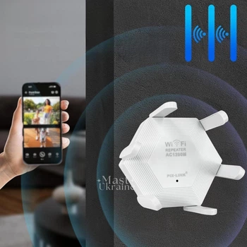 Репітер Wi-Fi 1200 Мбіт/с 2.4 ГГц з 6 антенами, підсилювач сигналу з LAN-портом, режимом ретранслятора і точки доступу, для дому та офісу Білий LV-WR56T