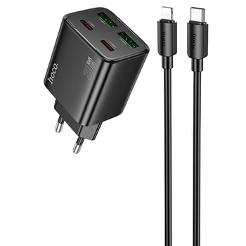 СЗУ Hoco N55 Fundador PD20W+QC3.0 (2USB-A/2C) + кабель Type-C to Lightning Black