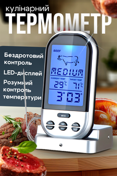 Термометр кухонный беспроводной щуп для мяса с дисплеем цифровой с таймером и пультом TS-BN52 BRS