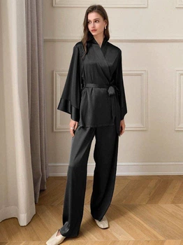 Комплект пижамный домашний женский атласный Kimono черный размер L