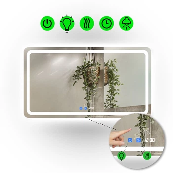 LED-дзеркало, 80x60см, з двома сенсорами, годинником, механічним вмикачем та підігрівом, модель Anvi (Anvi/800x600/5191/22/1)