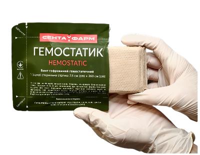 ГЕМОСТАТИК Бинт z-складений просочений гемостатичним розчином 7,5 см х 3,6 м
