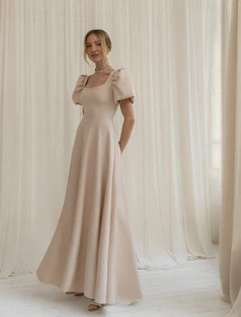 Светлое платье до косточки на короткий рукав vintage XXL бежевый 43338053