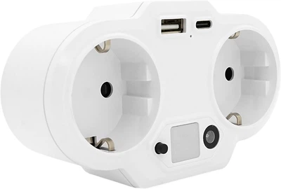 Сетевой разветвитель Voltronic HHT609W двойник с заземлением USB + Type-C, 3.4А, защита от перегрузки White (YT33391)
