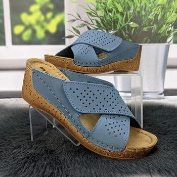Шлёпанцы женские Inblu голубые кожаные на платформе 36р (23,5 см) 4958