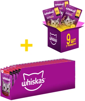 Промо набір вологого корму Whiskas з яловичиною в соус / Tasty Mix ягня з індичкою 85 г