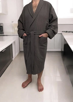 Вафельный халат Объятия Big size шаль 3xl серый
