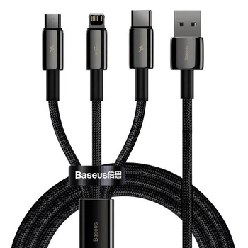 USB кабель 3в1 Micro USB/Lightning/Type-C BASEUS Combo Tungsten Gold One-for-three |1.5M,3.5A| Black