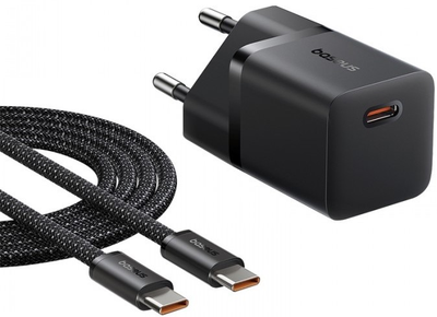 Ładowarka sieciowa Baseus GaN5 Fast Charger 1C 25W EU + Data Cable Type-C to Typ-C 100W Black (P10110909113-01)