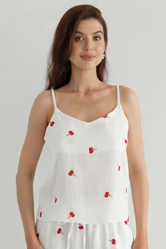 Forli Майка с вышивкой из муслина Cherry S Белый ML0082-38-70_S