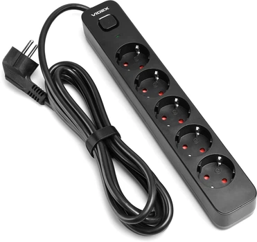 Мережевий подовжувач VIDEX ONCORD з/з 5п 3м (3x1.5мм) з кнопкою Black (VF-PD53G-B)