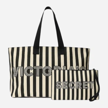 Сумка шоппер женская тканевая большая Victoria's Secret 200009343 Черный/Молочный (1159834341)