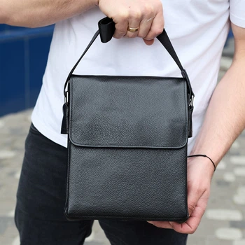Сумка мессенджер кожаная барсетка для мужчин черная Tiding Bag 35775