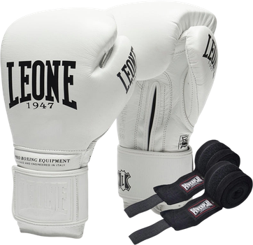 Боксерські рукавиці Leone GN111 The Greatest 12 унцій White (бинти 4 м в комплекті) (GN111_White_12oz)