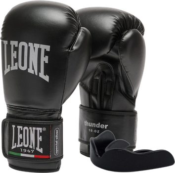 Боксерські рукавиці Leone GN383 Thunder 14 унцій Black (капа в комплекті) (GN383_Black_14oz)