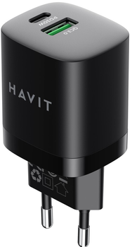 Зарядний пристрій Havit HV-UC30 GaN 30W USB+USB-C Black (6950676204377)