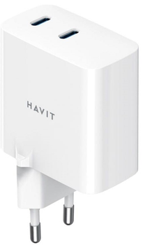 Ładowarka sieciowa Havit UC45 GaN 45W USB-C+USB-C White (6939119081157)