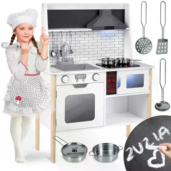 Деревянная детская кухня Ricokids XL 95х70х29 см с посудой белая СР7846