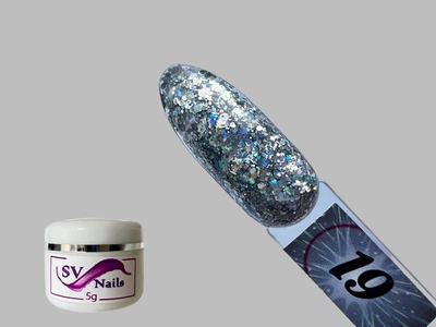 Гель з блискітками "Іскра" SVN для декору нігтів (5гр) 19 сріблястий