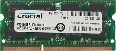 Оперативная память для ноутбука Crucial SO-DIMM 2Rx8 DDR3L 4GB 1600MHz PC3-12800 1.35v/1.5v Б/У