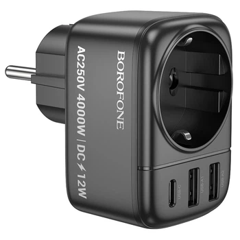 Мультифункціональна мережева розетка Borofone BAC14 2USB-А+Type-C+євророзетка