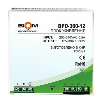 Блок питания Biom Professional DC12 360W BPD-360-12 30A под DIN-рейку (21774)