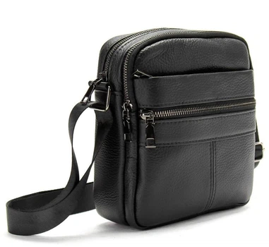 Мужская сумка из натуральной кожи месенджер через плечо Tiding Bag A25F-6625A-1 Черная