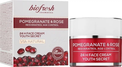 Крем для лица "Секрет омоложения. Гранат и Роза" - BioFresh Via Natural Pomergranate & Rose 24H Face Cream Youth Secret 100ml (967345-1228648-2)