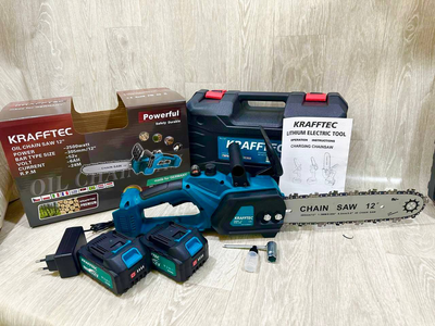 Аккумуляторная цепная мини пила в кейсе Krafftec KT/BCHS 52В 6Ач шина 30 смс автоматической смазкой и индикатором заряда , бесщёточная Германия (457778)