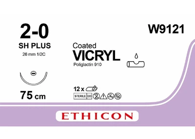 Викрил Ethicon LLC фиолетовый 75 см M3 USP2/0 одна игла SH Plus Тип колющий Taper Point 26 мм 1/2 круга (W9121) (30705031129058)