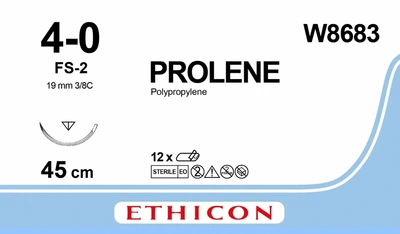 Пролен Ethicon LLC синій 45 см M1.5 USP4/0 одна голка FS-2 Тип зворотньо-ріжуча Reverse Cutting 19 мм 3/8 кола (W8683) (30705031128174)